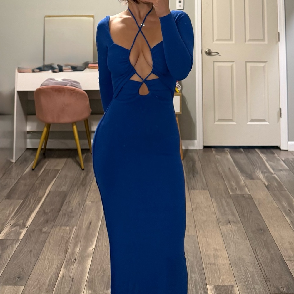 Intermix Long Sleeve Midi Dress with Slit, Straps